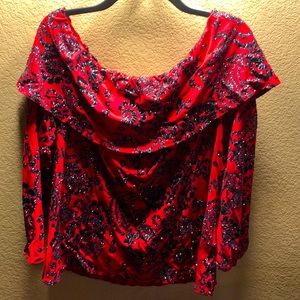 Beautiful black red and silver holiday blouse or shirt.